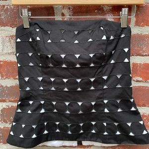 White House Black Market black white circle print strapless corset top Size 2